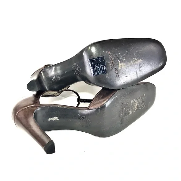 Stephane Kelian Bronze Leather Beaded T-Strap Heels - Picture 13 of 13